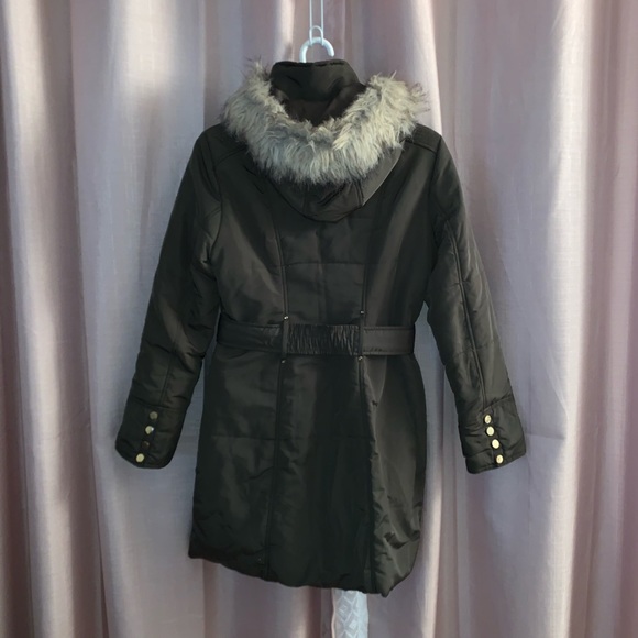 Green belted hooded long jacket small - Picture 5 of 8